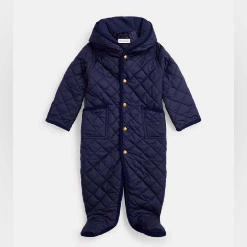 Ralph Lauren baby boy quilted snowsuit Hooded Barn Bunting navy blue - 6 months